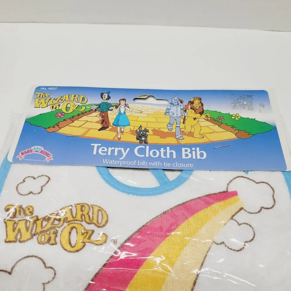 Vtg 1994 Wizard of Oz Baby King Terry Cloth Waterproof Bib NOS Yellow Brick Road